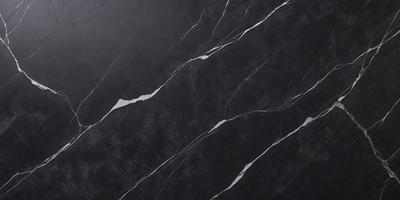 The primary subject of the image is a black marble countertop with a pattern of white veins. The setting is a kitchen, and the visual style is a close-up of the marble countertop. The colors and mood of the image are predominantly black and white, giving it a sleek and modern appearance.