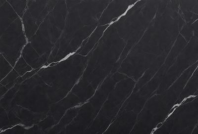 The primary subject of the image is a marble countertop with a black background. The countertop features a pattern of white and black veins, giving it a unique and elegant appearance. The visual style of the image is a close-up of the marble countertop, showcasing its intricate details. The colors and mood of the image are predominantly black and white, creating a sophisticated and timeless atmosphere.