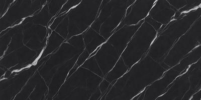 The primary subject of the image is a black marble tile with a white pattern. The setting is a black background, and the visual style is a close-up of the marble tile. The dominant colors are black and white, creating a sleek and modern atmosphere.