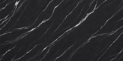 The primary subject of the image is a black marble countertop with a pattern of white streaks. The setting is a kitchen, and the visual style is a close-up of the marble countertop. The colors and mood of the image are predominantly black and white, giving it a sleek and modern appearance.