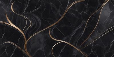 The primary subject of the image is a marble countertop with a gold design. The setting is a kitchen, and the visual style is a close-up of the marble countertop. The colors and mood of the image are predominantly black and gold, giving it a luxurious and elegant appearance.