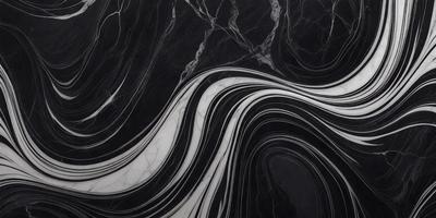 The primary subject of the image is a marble countertop with a black and white pattern. The setting is a kitchen, and the visual style is a close-up of the countertop. The colors and mood of the image are predominantly black and white, giving it a classic and elegant appearance.