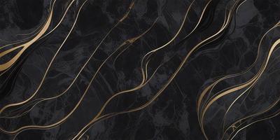 The primary subject of the image is a black marble countertop with gold accents. The setting is a kitchen or bathroom counter, and the visual style is a close-up of the marble countertop. The dominant colors are black and gold, creating a luxurious and elegant atmosphere.