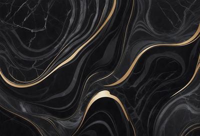 The primary subject of the image is a marble countertop with a gold and black pattern. The setting is a kitchen, and the visual style is a close-up of the countertop. The dominant colors are gold and black, creating a luxurious and elegant atmosphere.