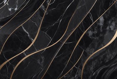 The primary subject of the image is a marble wall with a black and gold pattern. The setting is a room with a black and gold marble floor. The visual style is a close-up of the marble wall, showcasing the intricate design. The colors and mood of the image are elegant and sophisticated, with the black and gold pattern adding a touch of luxury and sophistication to the space.