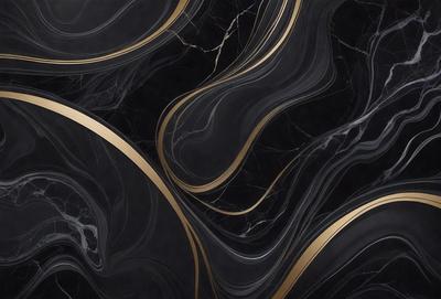 The primary subject of the image is a black and gold marble pattern. The setting is a black background, and the visual style appears to be a pattern or texture. The dominant colors are black and gold, creating a luxurious and elegant atmosphere.