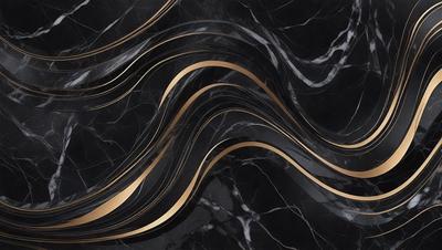 The primary subject of the image is a marble countertop with a gold and black pattern. The setting is a kitchen, and the visual style is a close-up of the marble countertop. The dominant colors are gold and black, creating a luxurious and elegant atmosphere.