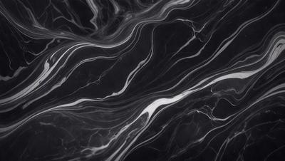 The primary subject of the image is a black and white marble pattern. The setting is a black background, and the visual style is a close-up of the marble pattern. The colors and mood of the image are predominantly black and white, creating a classic and elegant atmosphere.