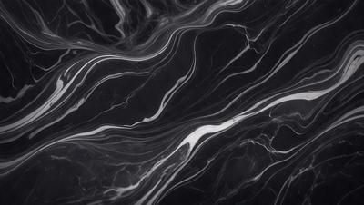 The primary subject of the image is a black and white marble countertop. The setting is a kitchen, with the countertop being the main focus of the scene. The visual style is a close-up of the marble countertop, showcasing its intricate patterns and textures. The colors and mood of the image are predominantly black and white, giving it a classic and elegant appearance.