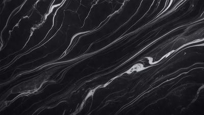 The primary subject of the image is a black and white marble pattern. The setting is a dark background, which contrasts with the marble pattern. The visual style is a close-up of the marble pattern, showcasing its intricate details. The colors and mood of the image are predominantly dark, with the marble pattern being the main focus and source of visual interest.
