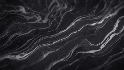 The primary subject of the image is a marble countertop with a black background. The countertop features a pattern of swirls and waves, giving it a unique and elegant appearance. The visual style of the image is a close-up of the marble countertop, showcasing its intricate details. The colors and mood of the image are predominantly black and white, with the marble countertop serving as the focal point and the main subject of the image.