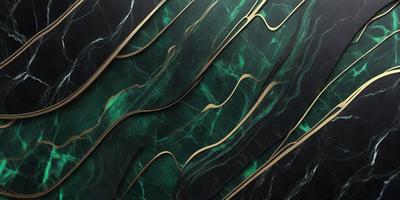 The primary subject of the image is a green marble wall with gold accents. The setting is a room with a black and green marble wall. The visual style is a combination of digital art and illustration. The dominant colors are green and gold, creating a luxurious and elegant atmosphere.