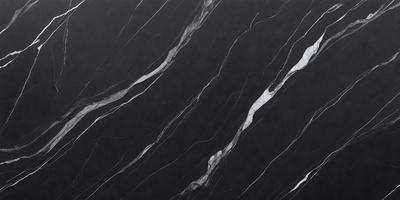 The primary subject of the image is a black marble countertop with a pattern of white veins. The setting is a kitchen, and the visual style is a close-up of the marble countertop. The colors and mood of the image are predominantly black and white, giving it a classic and elegant appearance.