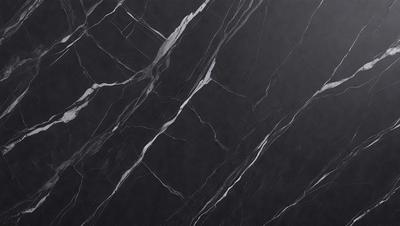 The primary subject of the image is a marble tile with a black background. The visual style is a close-up of the tile, showcasing its texture and pattern. The colors and mood of the image are predominantly black, giving it a sleek and modern appearance.