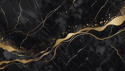 The primary subject of the image is a marble countertop with a gold-colored design. The setting is a kitchen, and the visual style is a combination of photo and digital art. The countertop features a gold-colored design, which adds a touch of luxury and sophistication to the space. The overall atmosphere is elegant and inviting.