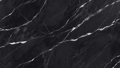 The primary subject of the image is a black and white marble tile. The setting is a black background, which contrasts with the marble tile. The visual style is a close-up of the marble tile, showcasing its texture and pattern. The colors and mood of the image are predominantly black and white, giving it a classic and elegant appearance.