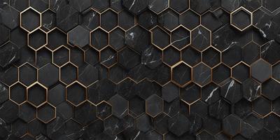 The primary subject of the image is a black and gold marble pattern. The setting is a black and gold marble wall, which serves as the background. The visual style is a close-up of the marble pattern, showcasing the intricate details of the design. The colors and mood of the image are predominantly black and gold, giving it a luxurious and elegant appearance.