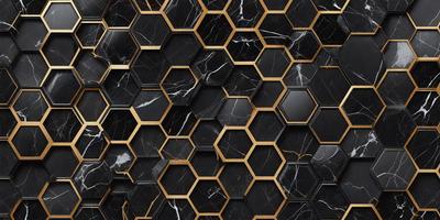 The primary subject of the image is a black and gold marble pattern. The setting is a black and gold marble wall, which serves as the background. The visual style is a close-up of the marble pattern, showcasing the intricate details of the design. The colors and mood of the image are predominantly black and gold, giving it a luxurious and elegant appearance.