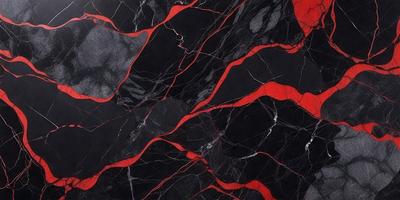 The primary subject of the image is a marble countertop with a red and black striped pattern. The setting is a kitchen, and the visual style is a close-up of the marble countertop. The dominant colors are red and black, creating a bold and striking appearance.