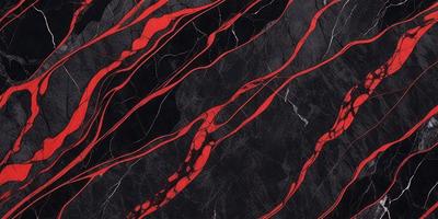 The primary subject of the image is a black and red marbled pattern. The setting is a black background, and the visual style appears to be a digital art or illustration. The dominant colors are black and red, creating a bold and striking appearance.