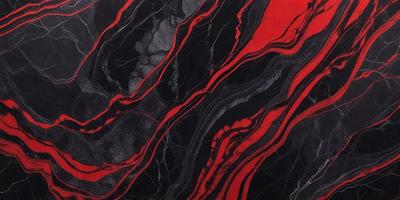 The primary subject of the image is a marble-like pattern with red and black stripes. The setting is a black and red marble-like surface, which gives the image a striking visual style. The colors and mood of the image are bold and dramatic, with the red and black stripes creating a striking contrast against the black background.