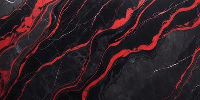 The primary subject of the image is a marble countertop with a red and black striped pattern. The setting is a kitchen, and the visual style is a close-up of the marble countertop. The dominant colors are red and black, creating a bold and striking appearance.