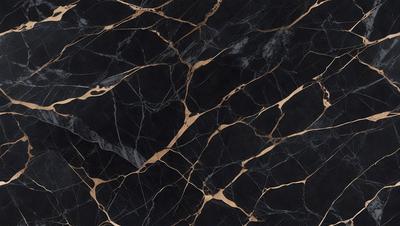 The primary subject of the image is a close-up of a marble countertop with a black and gold pattern. The setting is a kitchen, and the visual style is a photo. The dominant colors are black and gold, creating a luxurious and elegant atmosphere.