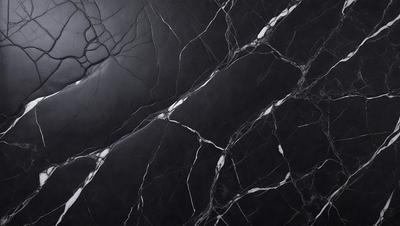 The primary subject of the image is a black and white marble wall. The setting is a dark room, and the visual style is a close-up of the marble wall. The colors and mood of the image are predominantly black and white, giving it a classic and elegant appearance.
