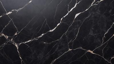 The primary subject of the image is a marble countertop with a black background. The countertop features a pattern of white and black swirls, giving it a unique and elegant appearance. The visual style of the image is a close-up of the marble countertop, showcasing its intricate design. The colors and mood of the image are predominantly black and white, creating a sophisticated and timeless atmosphere.