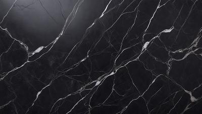 The primary subject of the image is a black and white marble wall. The setting is a dark room, and the visual style is a close-up of the marble wall. The colors and mood of the image are predominantly dark, with the marble wall being the main focus.