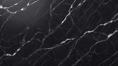 The primary subject of the image is a black marble wall with white veins. The setting is a dark room, and the visual style is a close-up of the marble wall. The colors and mood of the image are predominantly dark, with the black marble and white veins creating a striking contrast against the dark background.