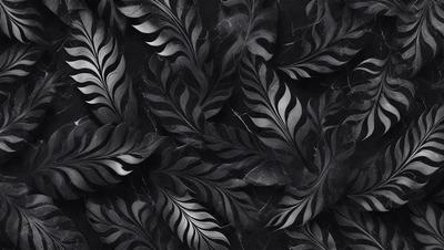 The primary subject of the image is a pattern of leaves, which are the main objects in the scene. The leaves are arranged in a visually appealing manner, creating a sense of depth and dimension. The setting is a black background, which contrasts with the leaves and adds a dramatic effect to the overall visual style. The image is a digital art piece, showcasing the artist's skill in creating intricate patterns and designs. The dominant colors in the image are shades of green and black, which evoke a sense of