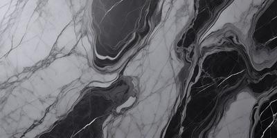 The primary subject of the image is a marble countertop with a black and white pattern. The setting is a kitchen, and the visual style is a close-up of the marble countertop. The colors and mood of the image are predominantly black and white, giving it a classic and elegant appearance.
