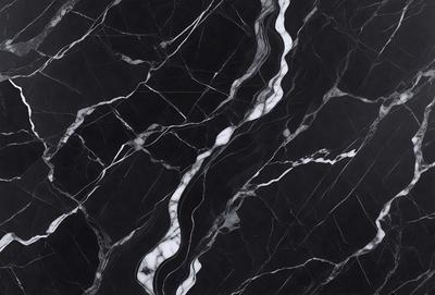 The primary subject of the image is a marble wall with a black and white pattern. The setting is a room with a black and white marble floor. The visual style is a close-up of the marble wall, showcasing its intricate design. The colors and mood of the image are predominantly black and white, giving it a classic and elegant appearance.