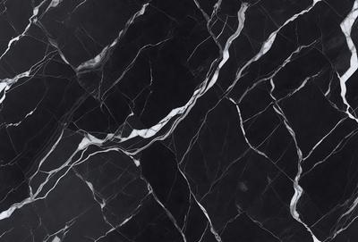 The image features a black and white marble pattern, which creates a striking contrast against the black background. The marble pattern is the primary subject of the image, showcasing its intricate design and texture. The setting is a black background, which further emphasizes the marble pattern's visual impact. The visual style is a close-up of the marble pattern, allowing the viewer to appreciate its details and beauty. The colors and mood of the image are predominantly black, giving it a bold and elegant appearance.