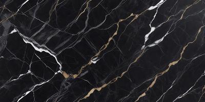 The primary subject of the image is a marble countertop with a gold pattern. The setting is a kitchen, and the visual style is a close-up of the marble countertop. The dominant colors are black and gold, creating a luxurious and elegant atmosphere.