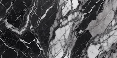 The primary subject of the image is a marble countertop with a black and white pattern. The setting is a kitchen, and the visual style is a close-up of the marble countertop. The colors and mood of the image are predominantly black and white, giving it a classic and elegant appearance.
