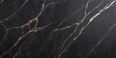 The primary subject of the image is a black and gold marble countertop. The setting is a kitchen, with the countertop being the main focus of the scene. The visual style is a close-up of the marble countertop, showcasing its intricate patterns and textures. The dominant colors are black and gold, creating a luxurious and elegant atmosphere.