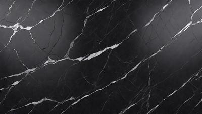The primary subject of the image is a black and white marble tile. The setting is a black background, which contrasts with the marble tile. The visual style is a close-up of the marble tile, showcasing its texture and pattern. The colors and mood of the image are predominantly black and white, giving it a classic and elegant appearance.