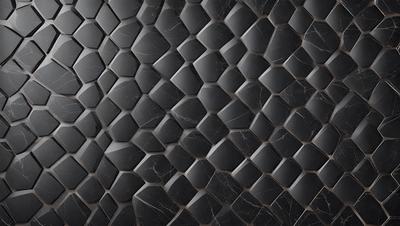 The primary subject of the image is a black and white patterned surface, which appears to be a marble or stone texture. The setting is a black background, which contrasts with the patterned surface. The visual style is a close-up of the pattern, showcasing the intricate details of the design. The colors and mood of the image are predominantly black and white, giving it a classic and elegant appearance.