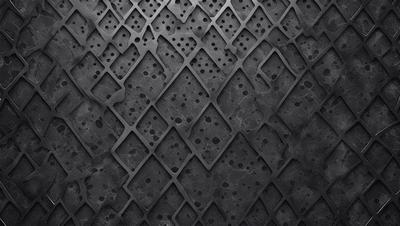 The primary subject of the image is a black and white patterned surface, which appears to be a textured wall or a black metal grate. The setting is a dark room, and the visual style is a close-up of the patterned surface. The colors and mood of the image are predominantly dark and moody, with the black and white pattern adding a sense of depth and intrigue to the scene.