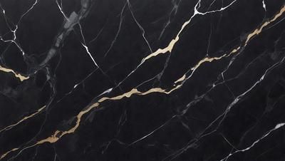The primary subject of the image is a marble countertop with a gold-colored design. The setting is a kitchen, and the visual style is a close-up of the marble countertop. The colors and mood of the image are predominantly black and gold, giving it a luxurious and elegant appearance.