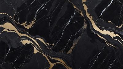 The primary subject of the image is a marble countertop with a gold and black pattern. The setting is a kitchen, and the visual style is a close-up of the marble countertop. The dominant colors are gold and black, creating a luxurious and elegant atmosphere.