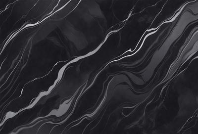 The primary subject of the image is a black and white marble pattern. The setting is a black background, which contrasts with the marble pattern. The visual style is a close-up of the marble pattern, showcasing its intricate details. The colors and mood of the image are predominantly black and white, giving it a classic and elegant appearance.