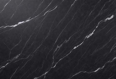 The primary subject of the image is a black marble wall with white veins running through it. The setting is a dark room, and the visual style is a close-up of the marble wall. The colors and mood of the image are predominantly dark, with the white veins on the black marble wall providing a contrasting element.