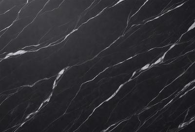 The primary subject of the image is a marble wall with a black background. The setting is a room with a black marble wall, and the visual style is a close-up of the marble wall. The colors and mood of the image are dark and dramatic, with the black marble wall as the main focal point.