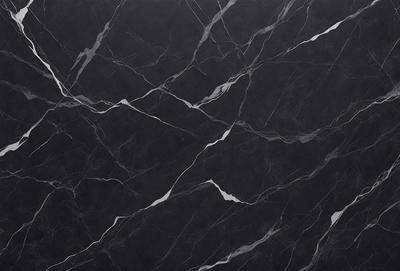 The primary subject of the image is a marble countertop with a black and white pattern. The setting is a kitchen, and the visual style is a close-up of the marble countertop. The colors and mood of the image are predominantly black and white, giving it a classic and elegant appearance.