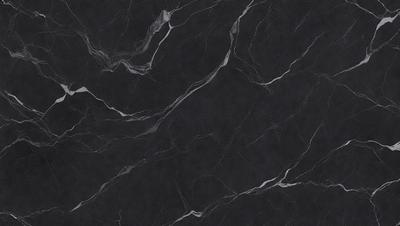 The primary subject of the image is a black marble countertop. The setting is a dark room, and the visual style is a close-up of the marble countertop. The countertop has a patterned texture, and the colors are predominantly black. The overall atmosphere is elegant and sophisticated.