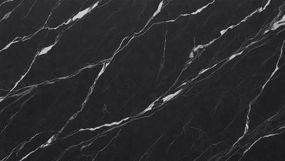 The primary subject of the image is a marble countertop with a black and white pattern. The setting is a kitchen, and the visual style is a close-up of the marble countertop. The colors and mood of the image are predominantly black and white, giving it a classic and elegant appearance.
