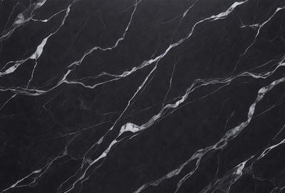 The primary subject of the image is a marble countertop with a black and white pattern. The setting is a kitchen, and the visual style is a close-up of the marble countertop. The colors and mood of the image are predominantly black and white, giving it a classic and elegant appearance.